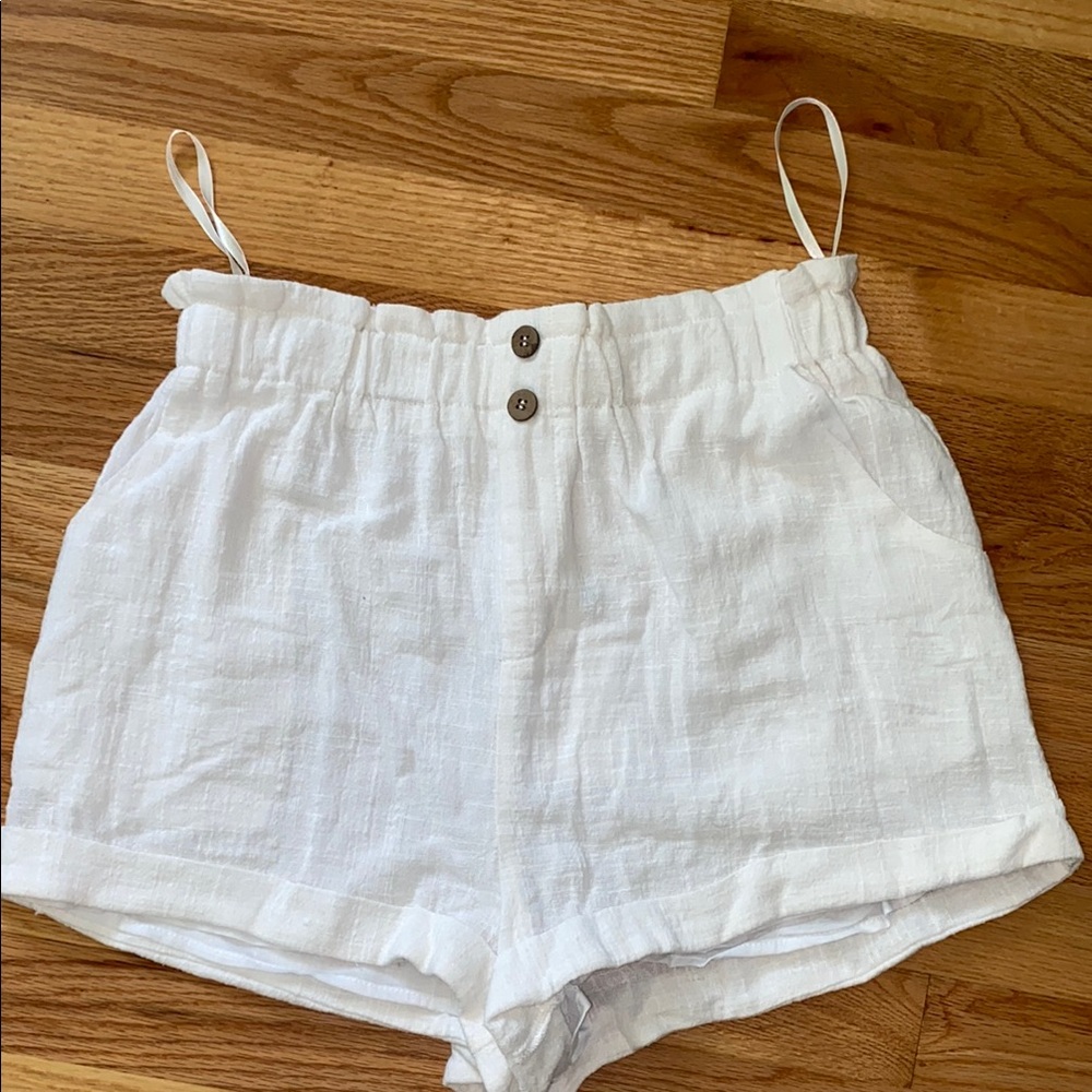 High Waist White Linen Shorts
